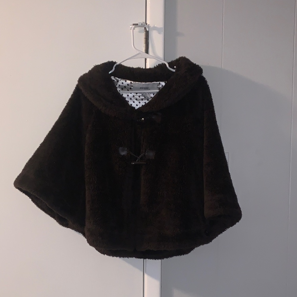 Plush Hooded Cape Jacket for Kids in Dark Brown
